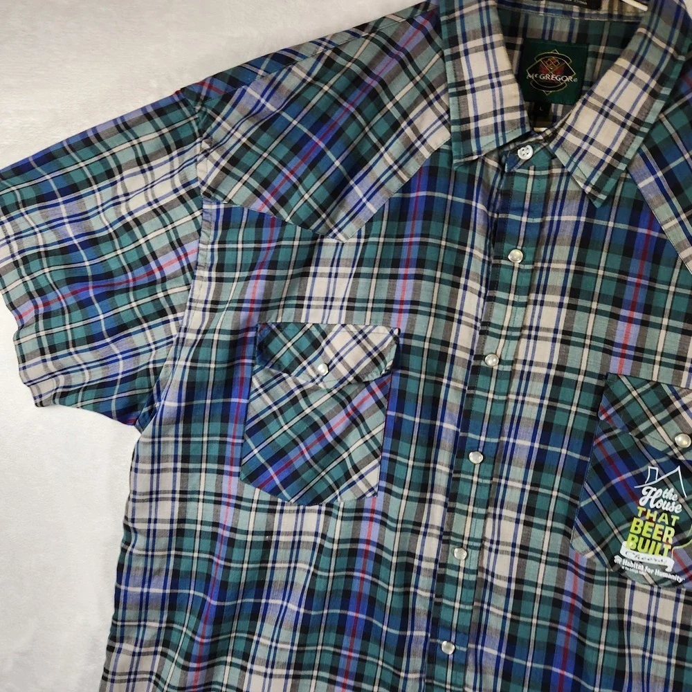 McGregor Mens Pearl‎ Snap Western Shirt L Plaid Short Sleeve Cowboy